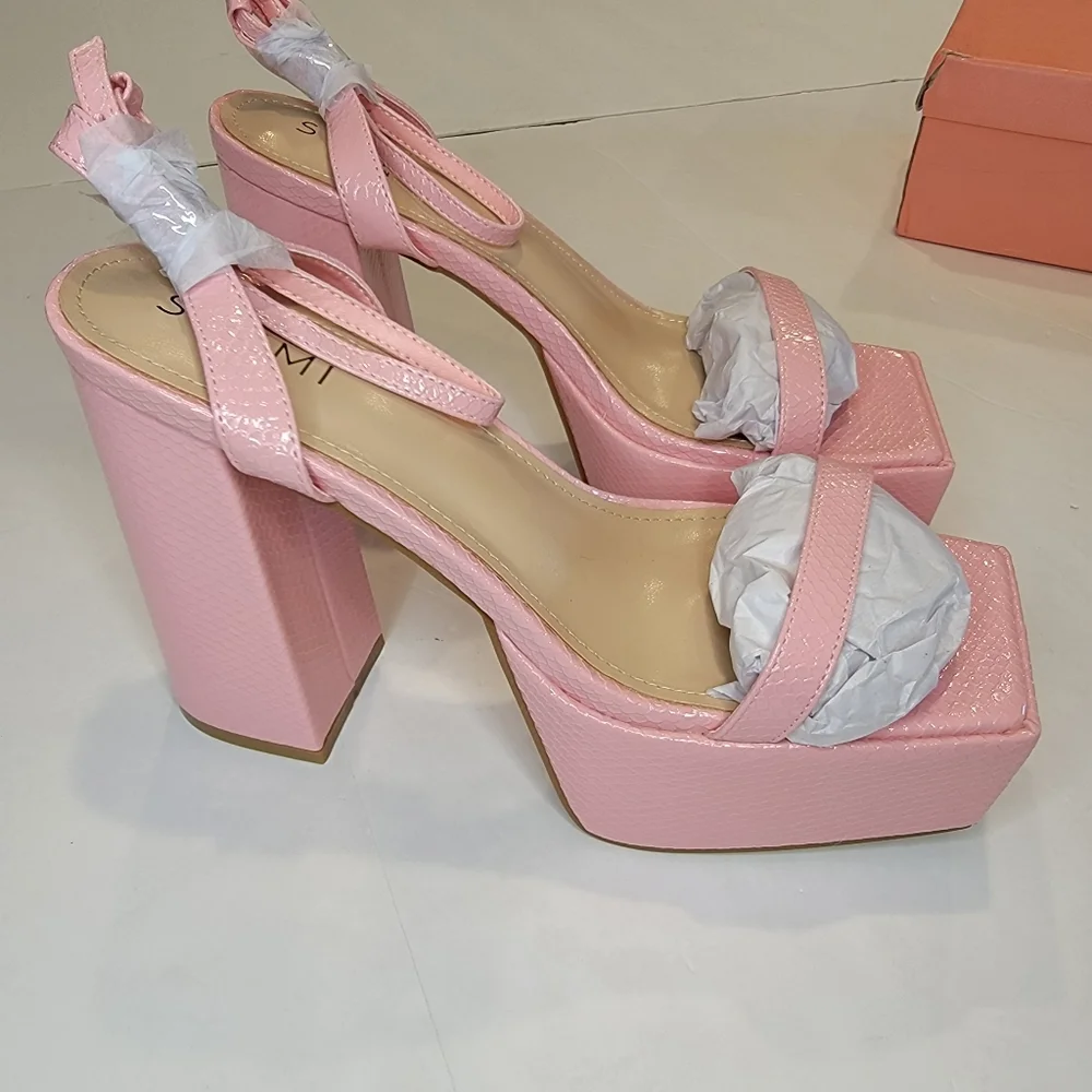 Simmi London Platform Square Toe Heeled Sandal Size 10 Wide Fit New! Pink